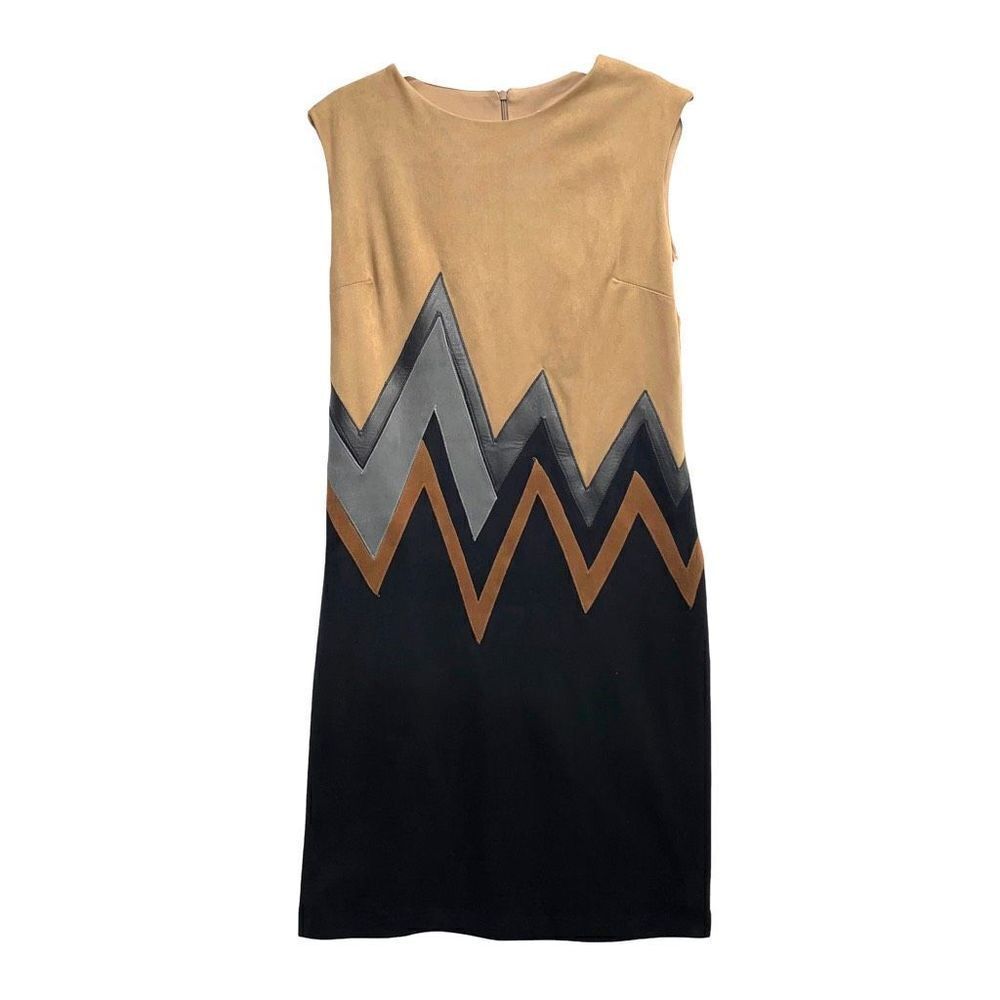 Joseph Ribkoff Vegan LeatherChevron Sleeveless‎ Dress Size 10